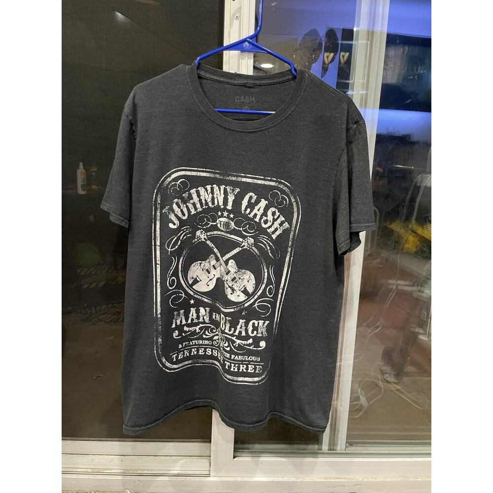 Johnny Cash Man In Black Graphic T-Shirt Dark Gray Music Tee Large